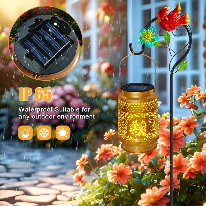 EDOF 2 Pack Solar Lanterns Outdoor Waterproof,Hanging Metal Cardinal Garden Decor for Outside,Patio,Landscape,Walkway, Mothers Day Gifts for Women Mom Grandma - Image 5
